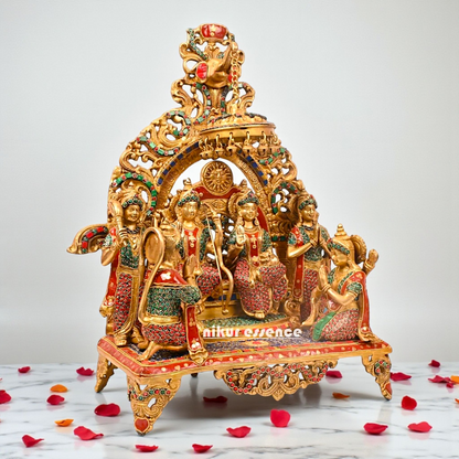 Big Ram Darbar seated on singhasan with bells Brass stone work idol - 23.5 Inches Nikuressence