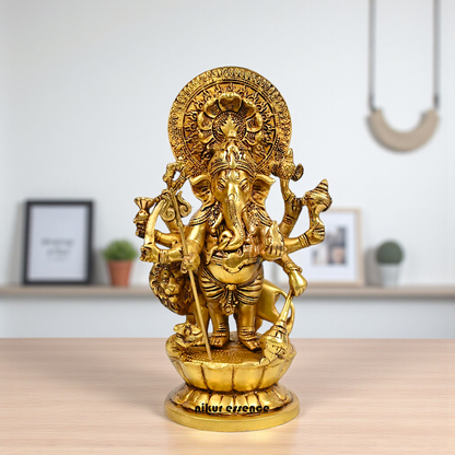 Ganesha standing with lion Brass statue - 11 Inches Nikuressence