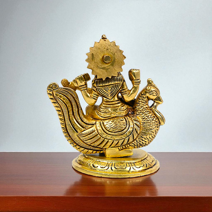 Goddess Saraswati Maa Seated on swan with Playing veena brass idol - 4 Inches Nikuressence
