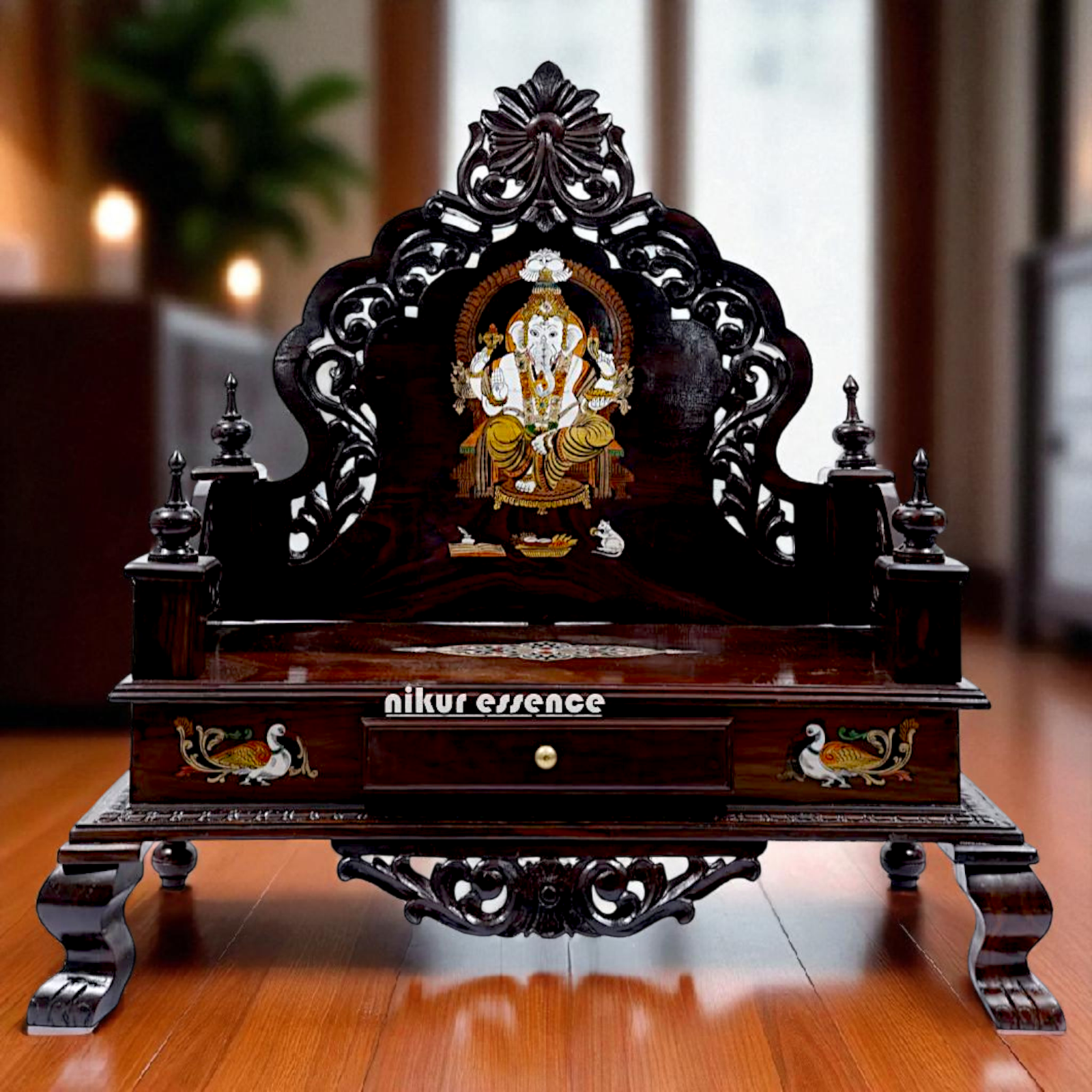 Large Ganesha wooden Temple mandir - 35 inches Nikuressence
