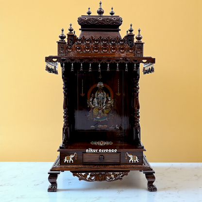Wooden Temple Mandir with ghungroo and Standing - 53 Inches Nikuressence