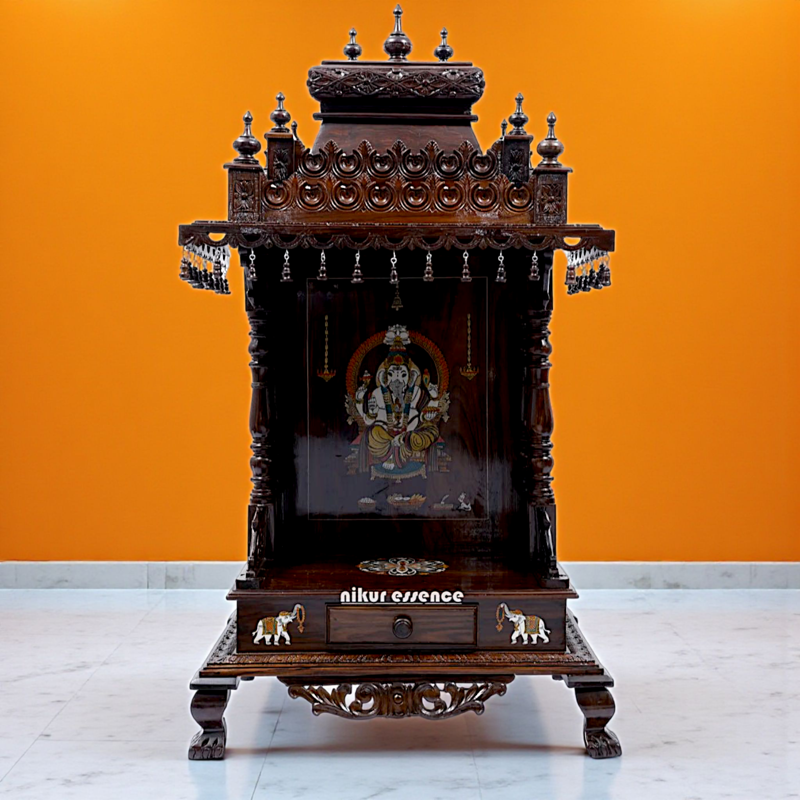 Wooden Temple Mandir with ghungroo and Standing - 53 Inches Nikuressence