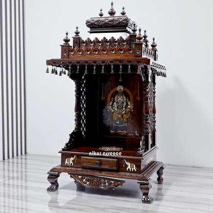 Wooden Temple Mandir with ghungroo and Standing - 53 Inches Nikuressence