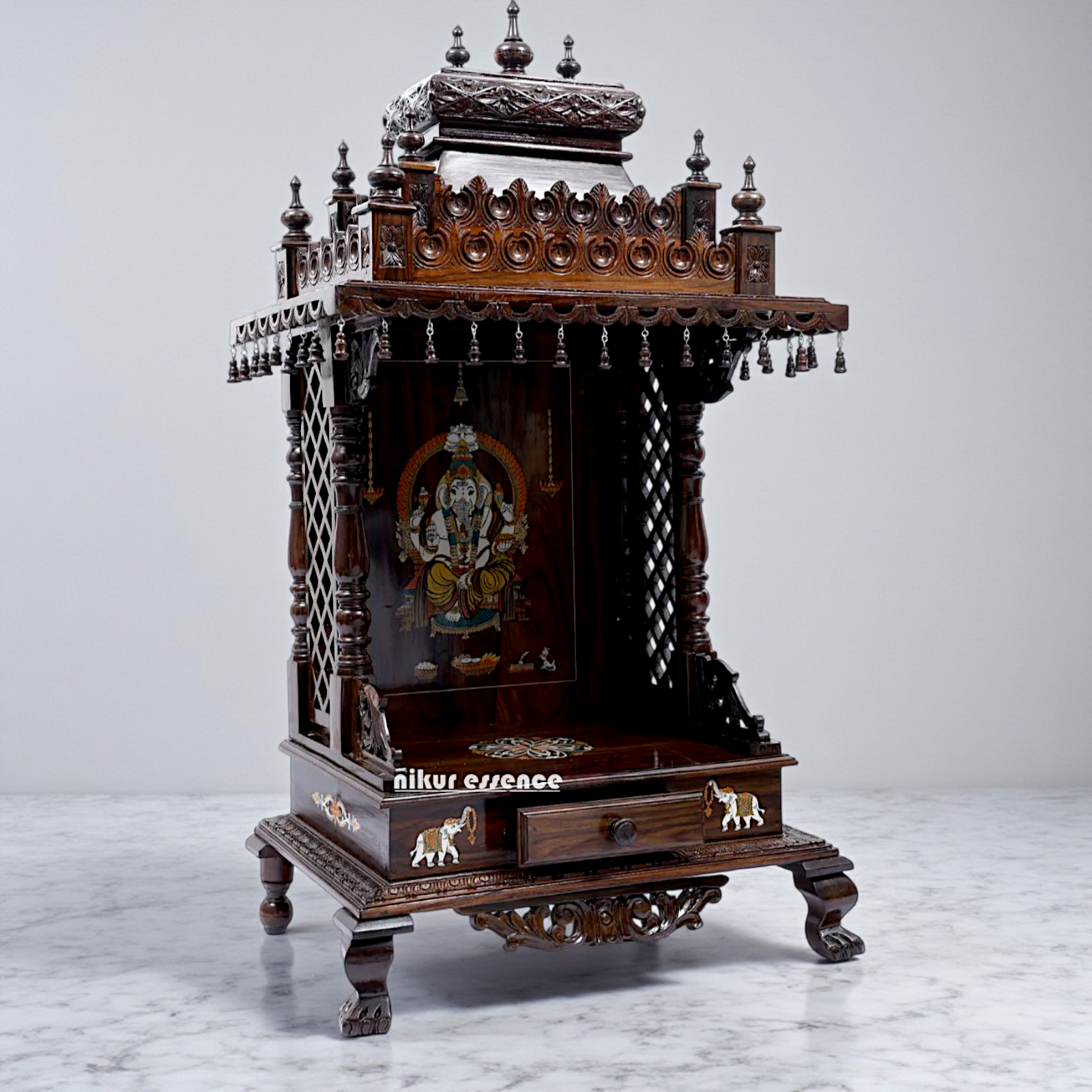 Wooden Temple Mandir with ghungroo and Standing - 53 Inches Nikuressence