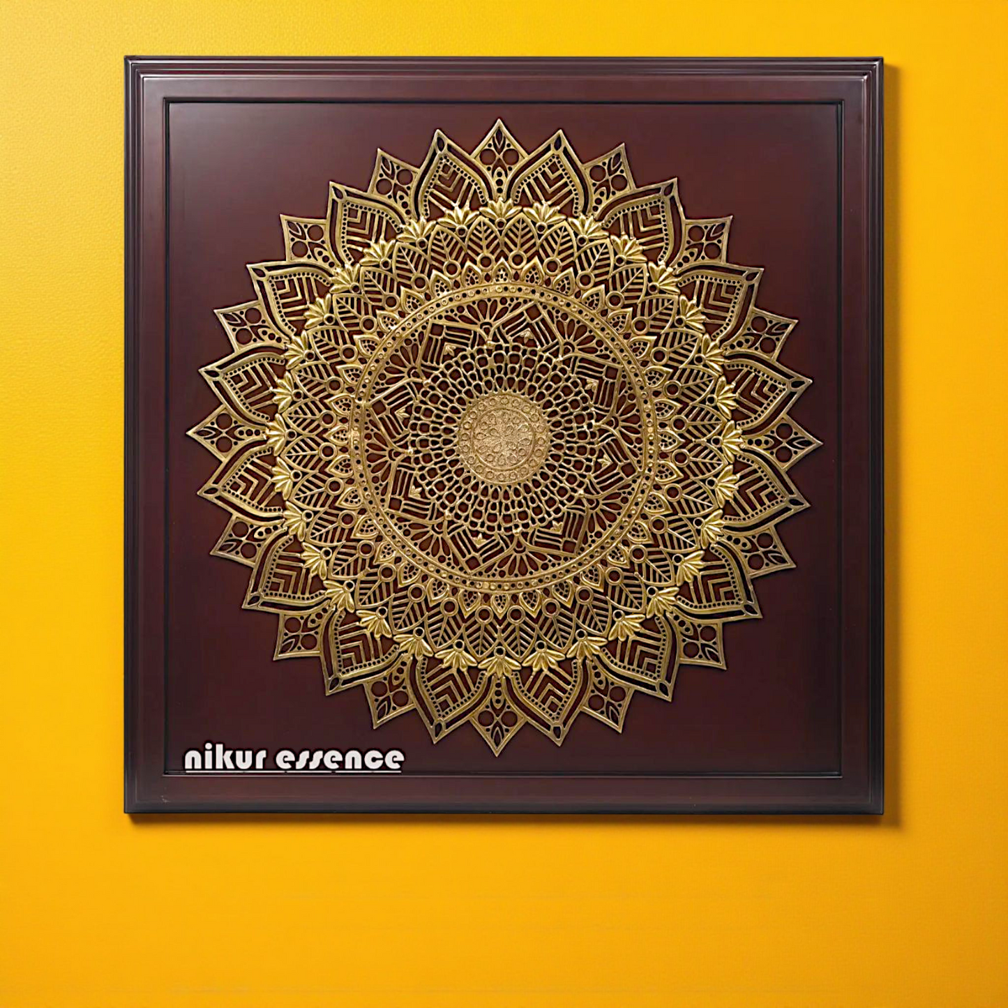 Nikur Essence Handcrafted Brass Mandala Wall Art on Wooden Frame Luxurious Wall Hanging Décor - 48 Inches Nikuressence