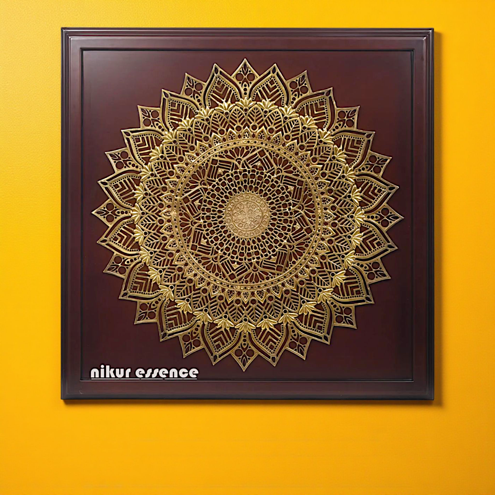 Nikur Essence Handcrafted Brass Mandala Wall Art on Wooden Frame Luxurious Wall Hanging Décor - 48 Inches Nikuressence