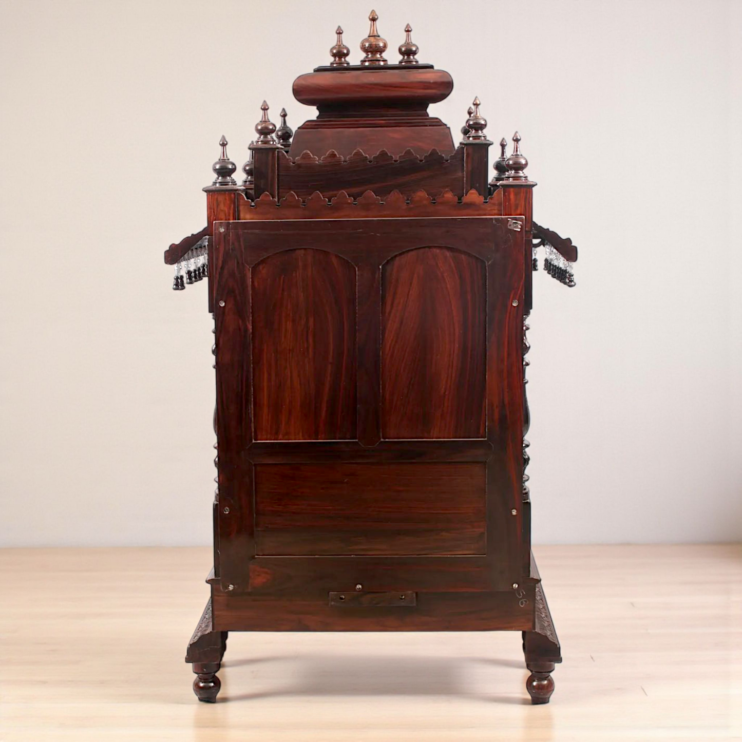 Nikur Essence Handcrafted Large Rosewood Wooden Temple with Carvings, Bells & Storage Drawer Nikuressence