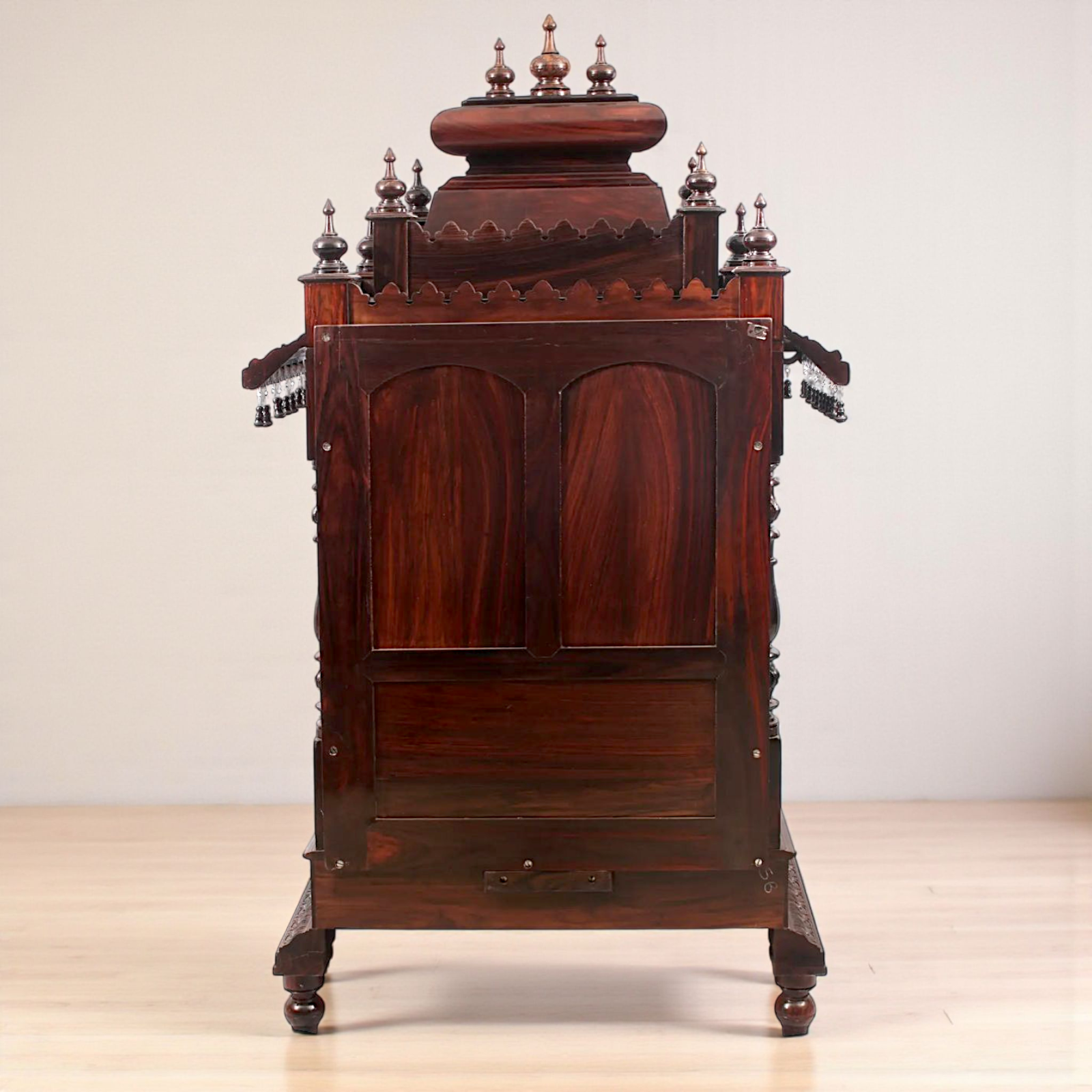 Nikur Essence Handcrafted Large Rosewood Wooden Temple with Carvings, Bells & Storage Drawer Nikuressence