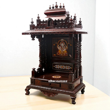 Nikur Essence Large Rosewood Puja Temple with Ganesha Inlay & South Indian Style Shikhara Nikuressence