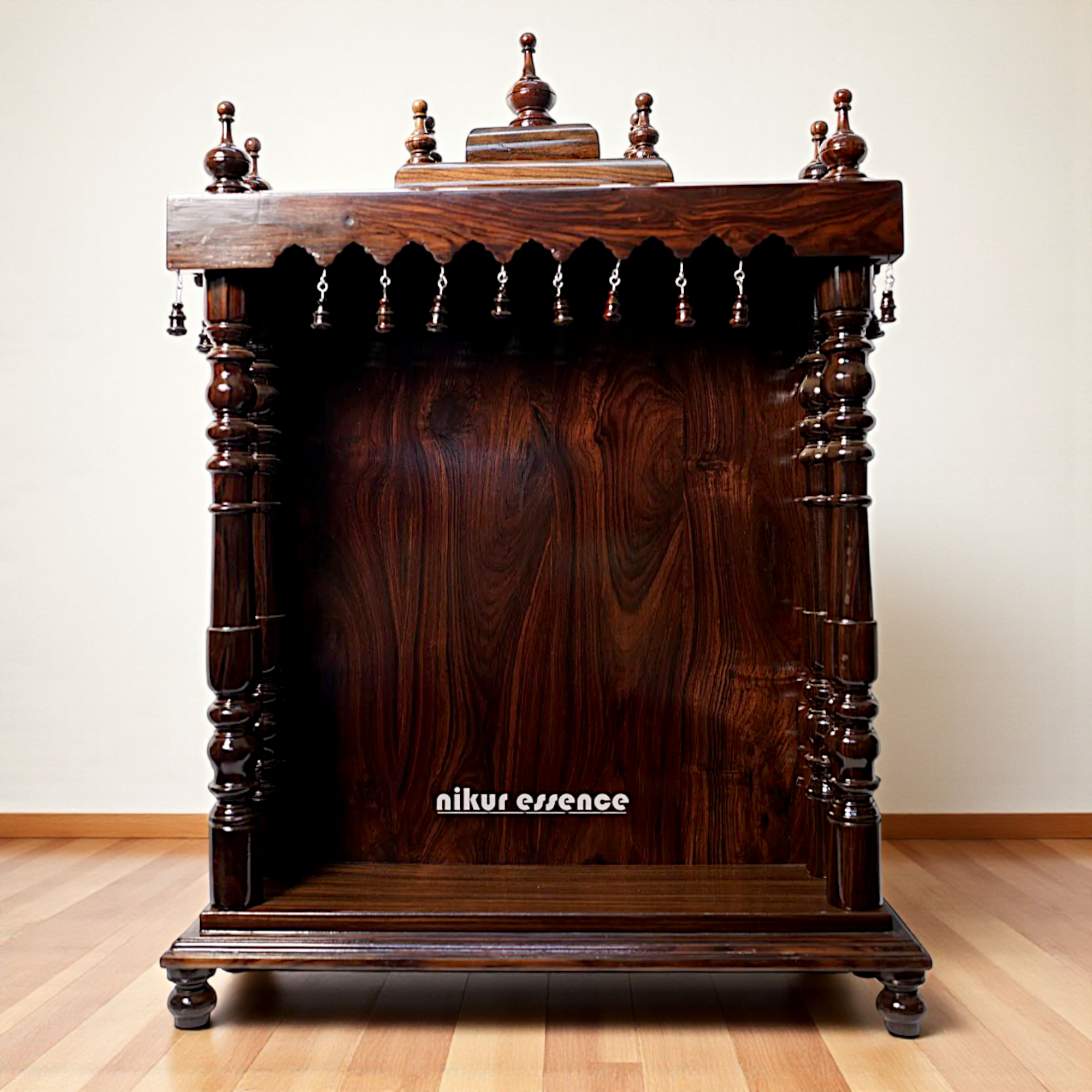Nikur Essence Premium Rosewood Puja Temple – Handcrafted Wooden Altar for Home with Traditional Detailing Nikuressence