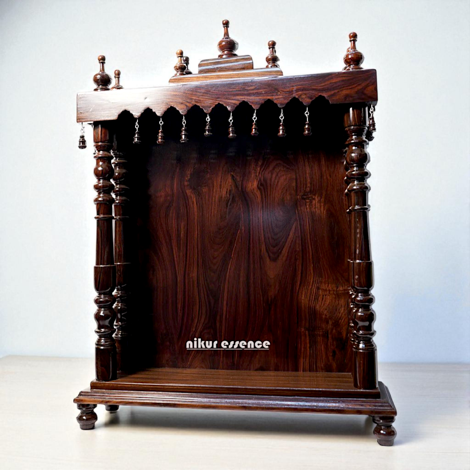 Nikur Essence Premium Rosewood Puja Temple – Handcrafted Wooden Altar for Home with Traditional Detailing Nikuressence