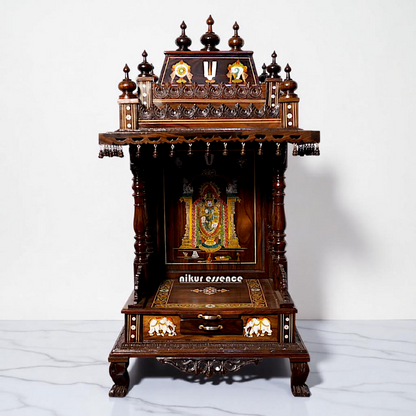 Handcrafted Rosewood Wooden Temple with Drawer – Lord Venkateswara Design Nikuressence