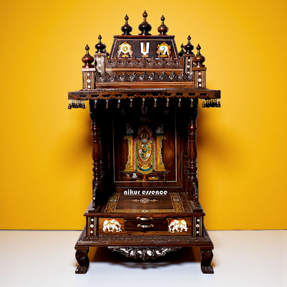 Handcrafted Rosewood Wooden Temple with Drawer – Lord Venkateswara Design Nikuressence