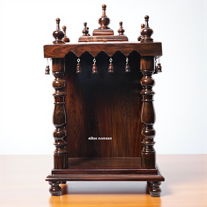 Wooden Puja Temple with Ornate Top – by Nikur Essence Nikuressence