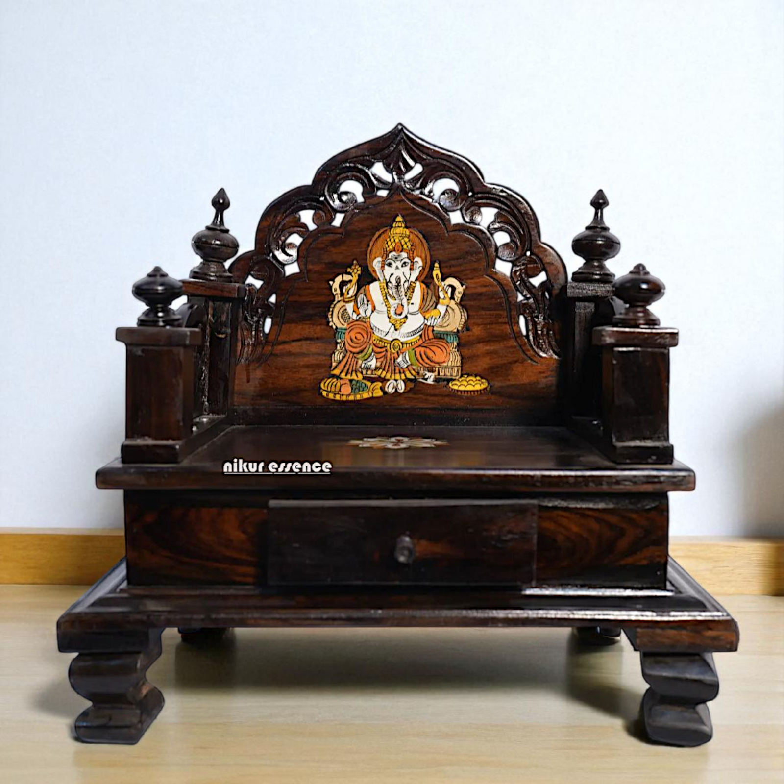 Handmade Rosewood Deity Throne (Mandasana) – Intricately Carved Wooden Singhasan by Nikur Essence Nikuressence