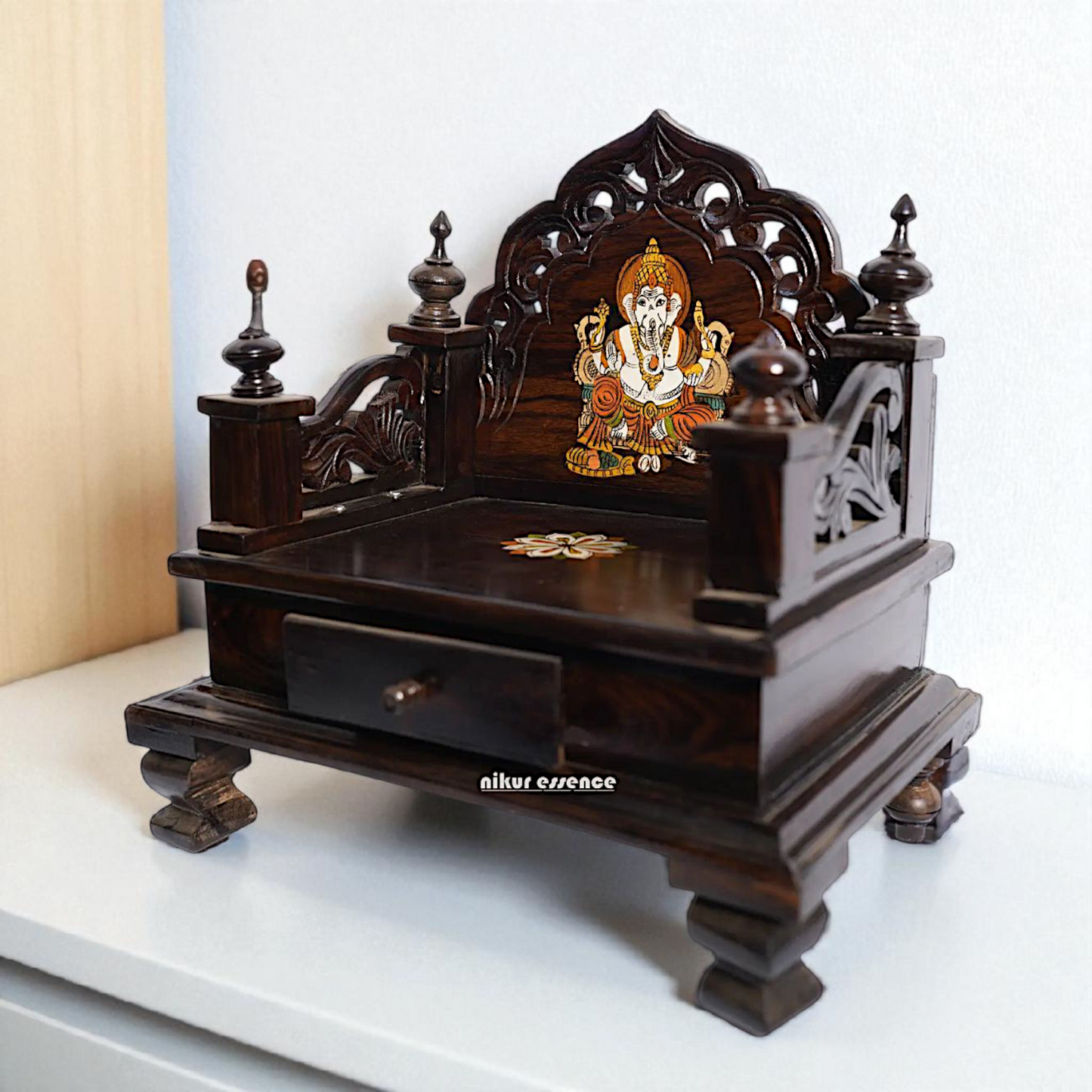 Handmade Rosewood Deity Throne (Mandasana) – Intricately Carved Wooden Singhasan by Nikur Essence Nikuressence