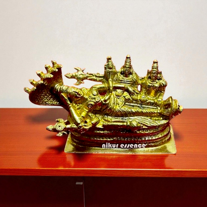 Vishnu with Lakshmi & Bhudevi on Sheshnag Panchaloha Idol | Triple Deity Sculpture | Handcrafted by Nikur Essence Nikuressence