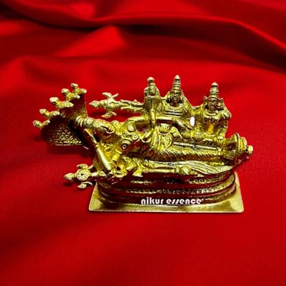 Vishnu with Lakshmi & Bhudevi on Sheshnag Panchaloha Idol | Triple Deity Sculpture | Handcrafted by Nikur Essence Nikuressence