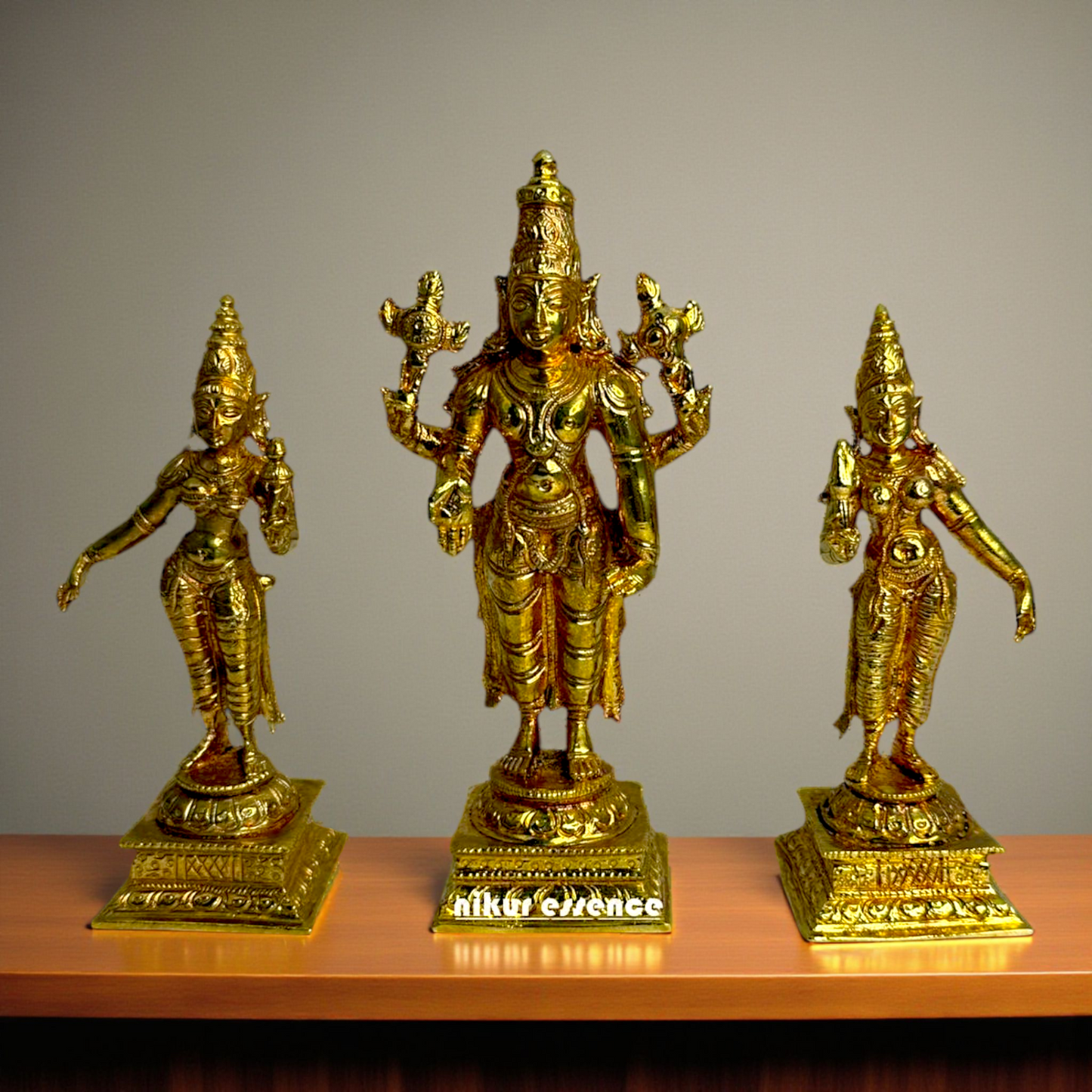 Srinivasa Swamy with Sridevi & Bhudevi Idol – Panchaloha Sculpture by Nikur Essence Nikuressence