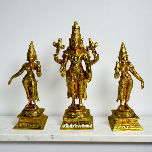 Srinivasa Swamy with Sridevi & Bhudevi Idol – Panchaloha Sculpture by Nikur Essence Nikuressence