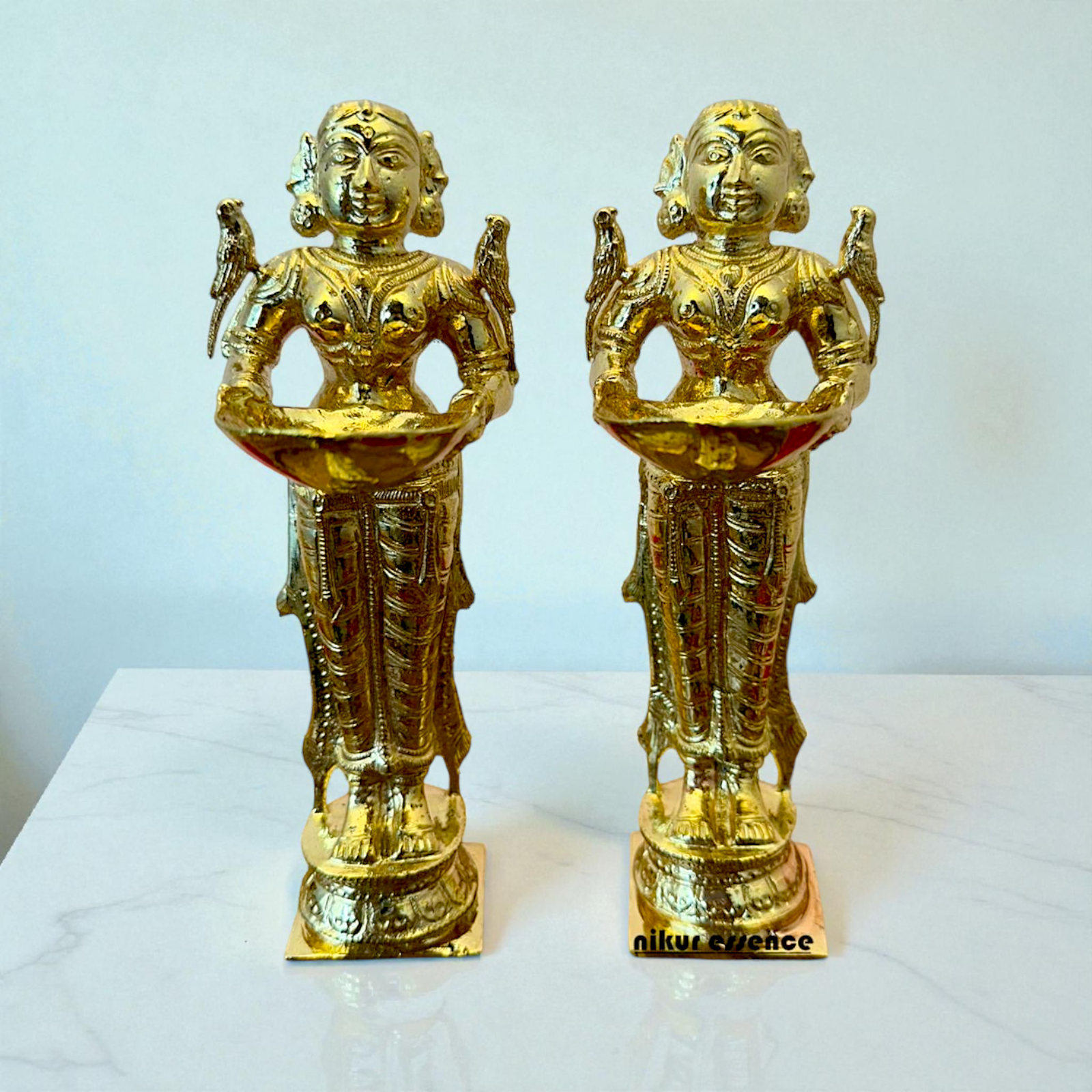 Divine Deepa Lakshmi Panchaloha Statue Oil Lamp Brass Idol – Handmade Lakshmi Vilakku by Nikur Essence Nikuressence