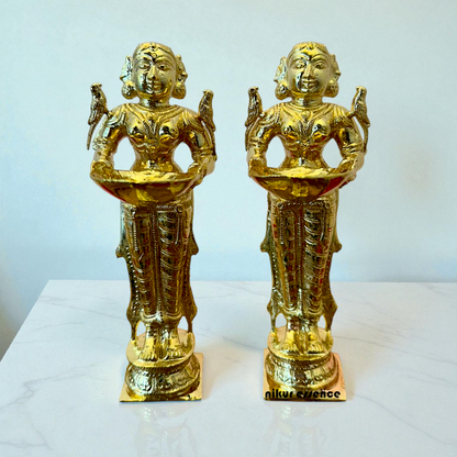 Divine Deepa Lakshmi Panchaloha Statue Oil Lamp Brass Idol – Handmade Lakshmi Vilakku by Nikur Essence Nikuressence