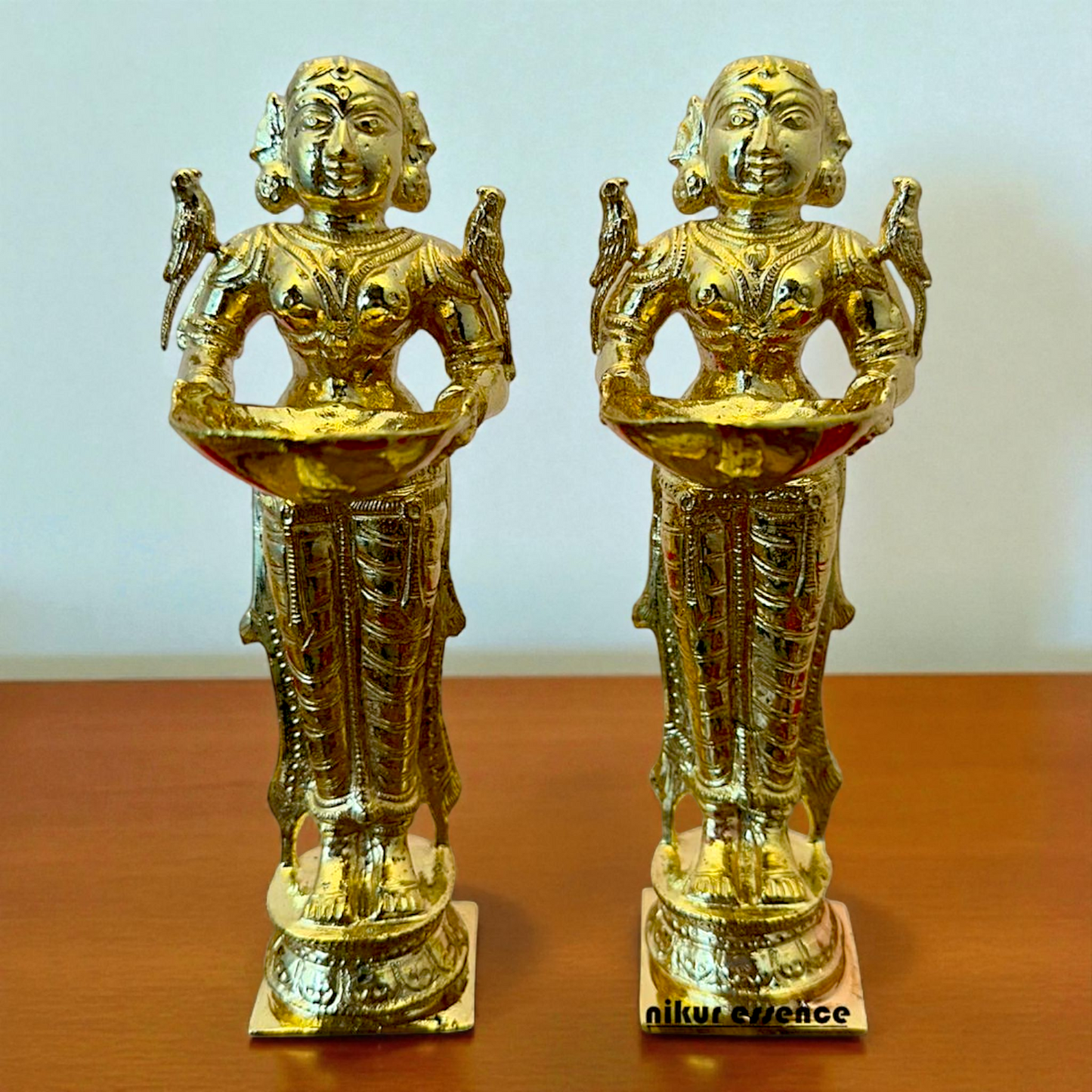 Divine Deepa Lakshmi Panchaloha Statue Oil Lamp Brass Idol – Handmade Lakshmi Vilakku by Nikur Essence Nikuressence