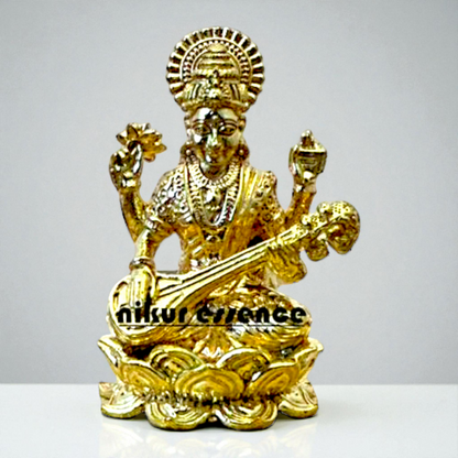 Graceful Saraswati Seated on Lotus in Pure Panchaloha by Nikur Essence – Handcrafted Divine Goddess of Wisdom Idol for Pooja Nikuressence