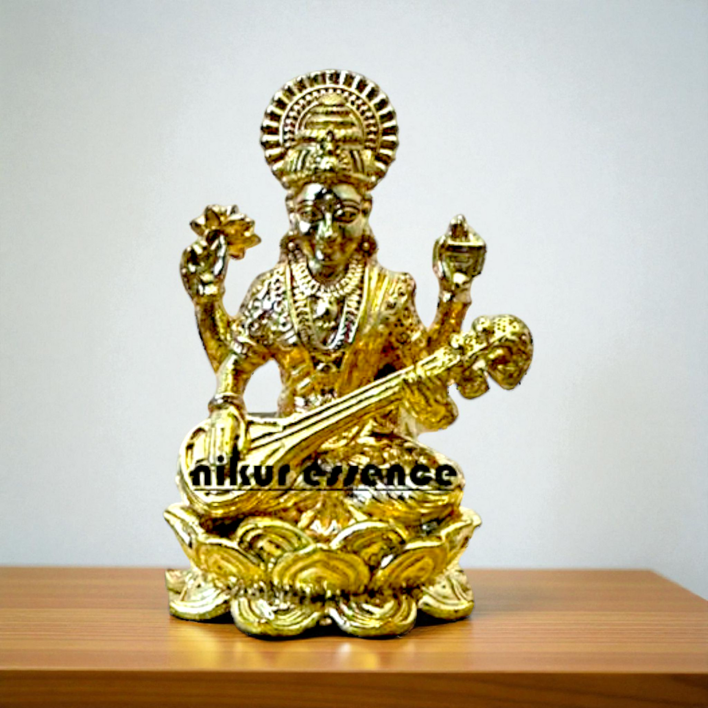 Graceful Saraswati Seated on Lotus in Pure Panchaloha by Nikur Essence – Handcrafted Divine Goddess of Wisdom Idol for Pooja Nikuressence