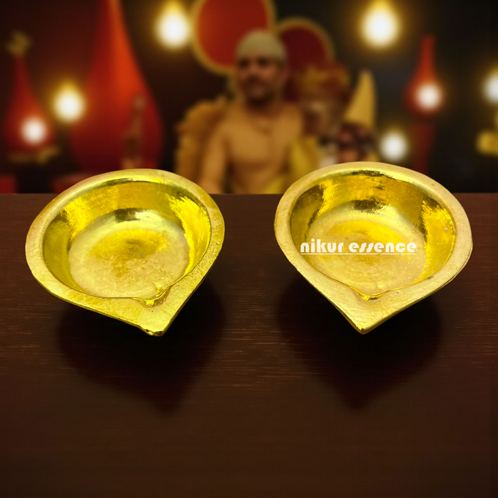 Traditional Pair of Panchaloha Deepa Oil Lamps – Handcrafted Antique Finish Diya Set for Puja & Decor – Sacred Ritual Lamps by Nikur Essence Nikuressence