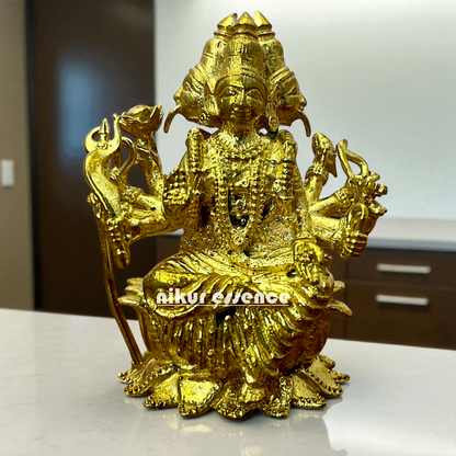 Goddess Gayatri Devi Panchaloha Statue – Handcrafted Vedic Goddess Idol in Antique Finish – Divine Five-Metal Sculpture by Nikur Essence Nikuressence