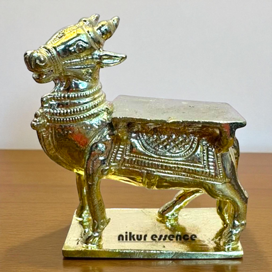 Panchaloha Nandi Bhagwan Chowki Idol – Handcrafted Sacred Bull Statue for Home Temple – Traditional Hindu Sculpture – Devotional Decor by Nikur Essence Nikuressence
