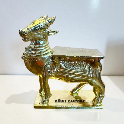 Panchaloha Nandi Bhagwan Chowki Idol – Handcrafted Sacred Bull Statue for Home Temple – Traditional Hindu Sculpture – Devotional Decor by Nikur Essence Nikuressence