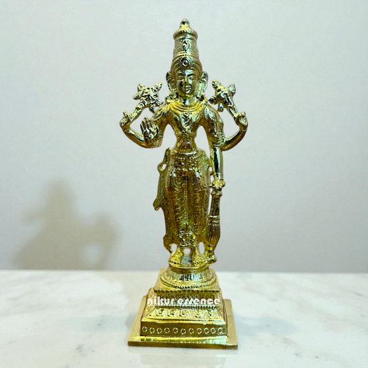 Panchaloha Vishnu Idol Standing in Blessing Pose – Handcrafted Hindu God Statue for Home Temple – Traditional Sacred Sculpture by Nikur Essence Nikuressence