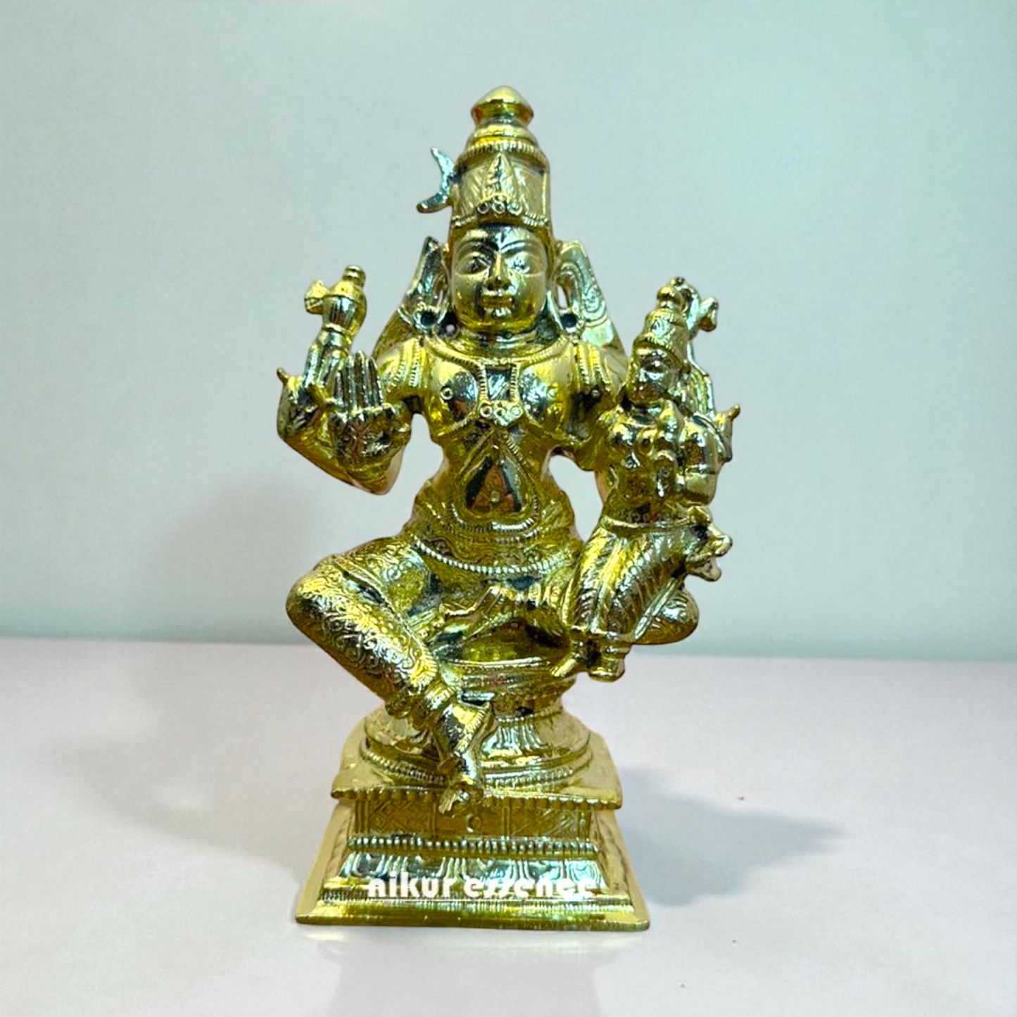 Panchaloha Vishnu Lakshmi Seated Idol in Blessing Pose – Handcrafted Divine Couple Sculpture for Home Temple – Traditional Hindu Decor by Nikur Essence Nikuressence