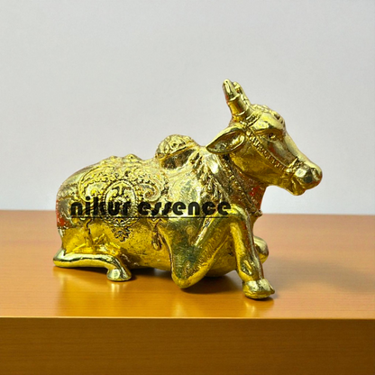 Nikur Essence Seated Nandi Idol in Panchaloha – Handcrafted Antique Finish Sacred Bull Statue for Temple, Home, Vastu & Devotional Decor Nikuressence