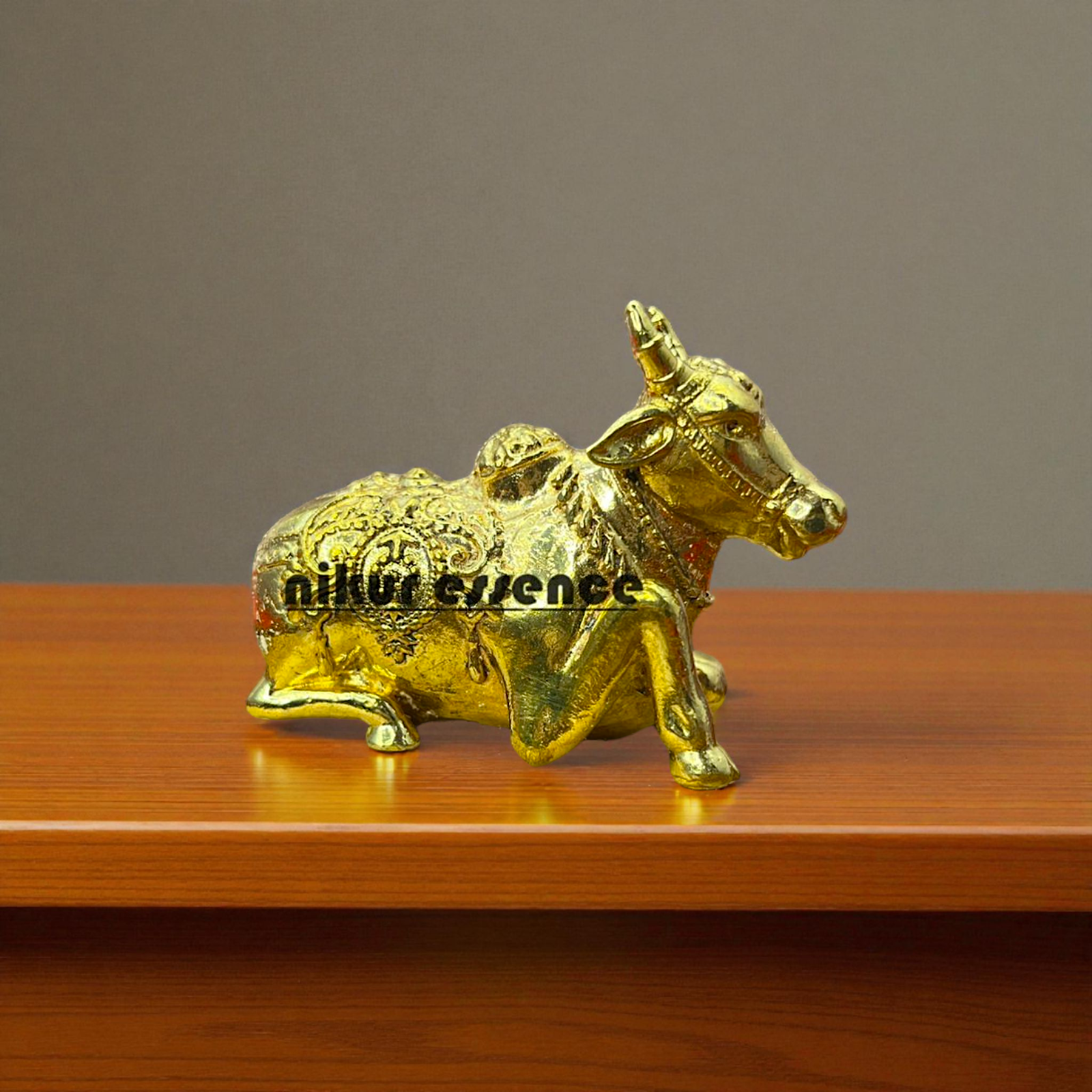 Nikur Essence Seated Nandi Idol in Panchaloha – Handcrafted Antique Finish Sacred Bull Statue for Temple, Home, Vastu & Devotional Decor Nikuressence