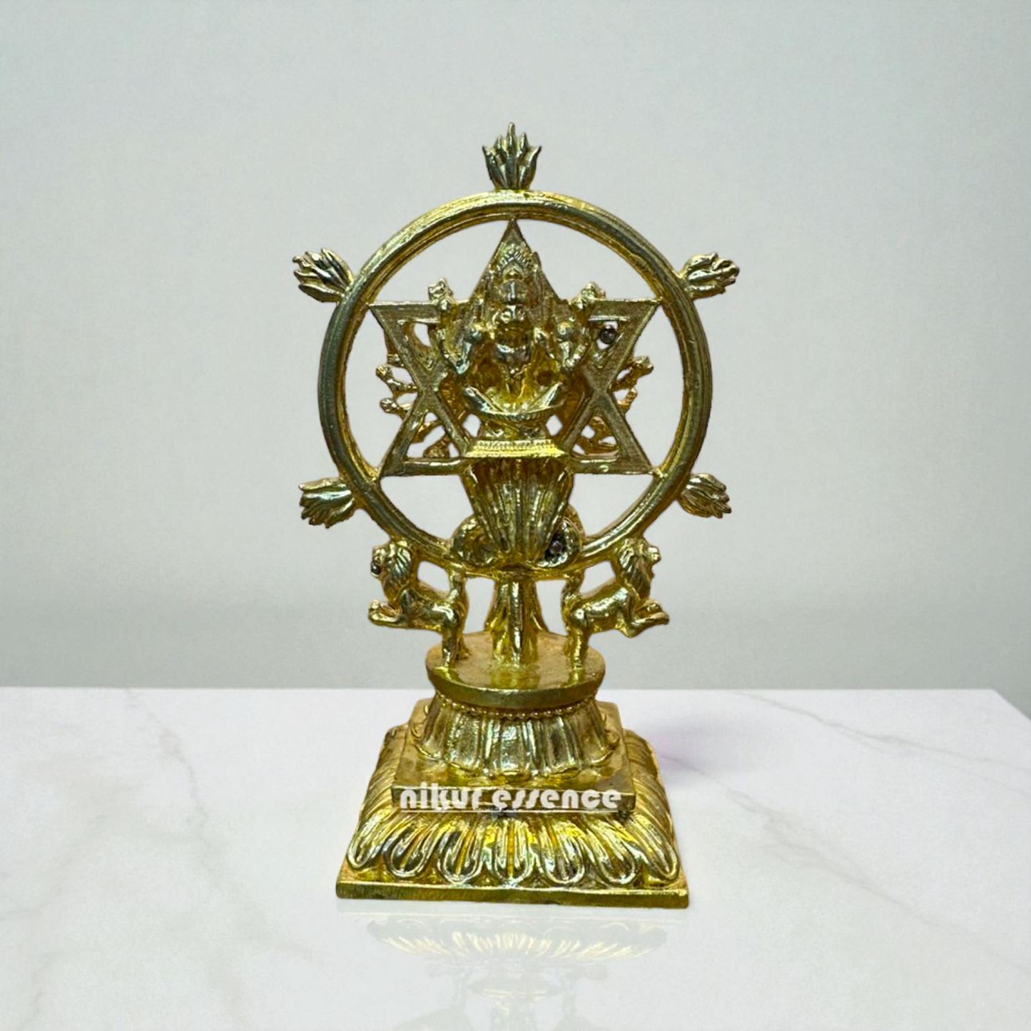 Nikur Essence Panchaloha Sudarshan Vishnu Idol – Handcrafted Sacred Vishnu Statue with Chakra for Pooja, Temple Decor Nikuressence