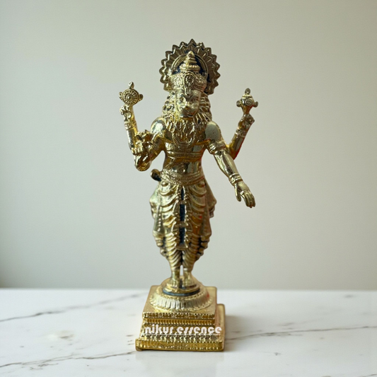 Lord Narasimha Vishnu Panchaloha Idol by Nikur Essence – Handcrafted Sacred Avatar of Vishnu in Five-Metal Alloy Nikuressence