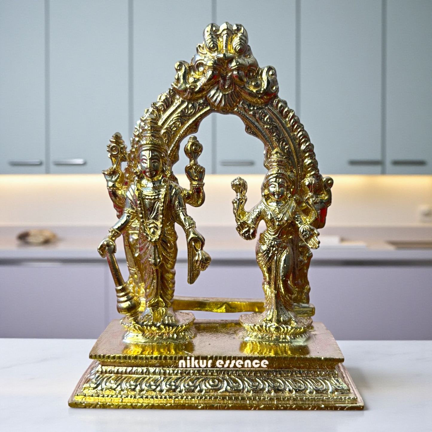 Lakshmi Narayan Swamy Standing Panchaloha Idol by Nikur Essence – Handcrafted Divine Couple Sculpture Nikuressence