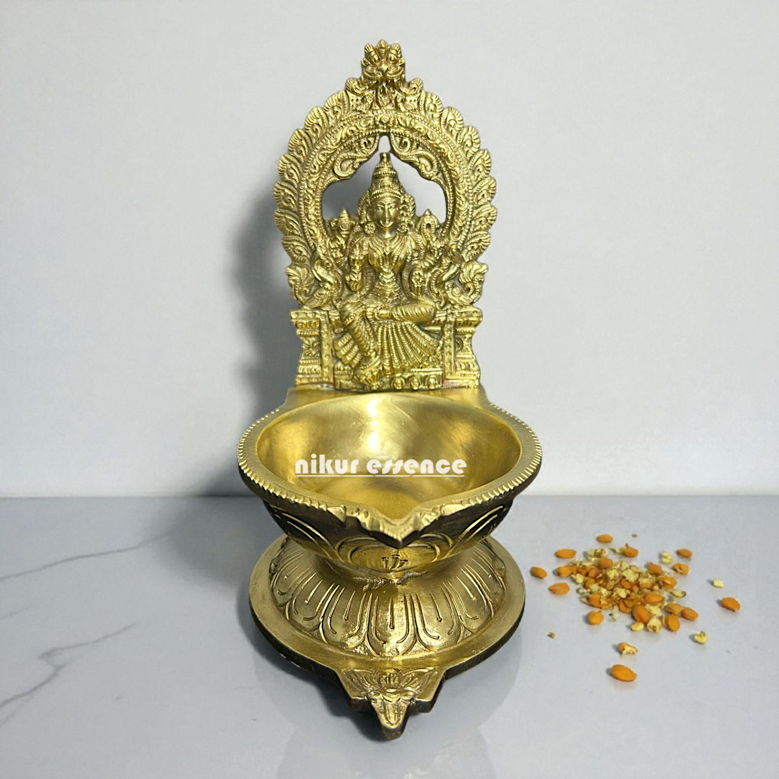 Lakshmi Maa Panchaloha Diya by Nikur Essence – Handcrafted Sacred Lamp for Temple, Pooja, and Home Decor Nikuressence