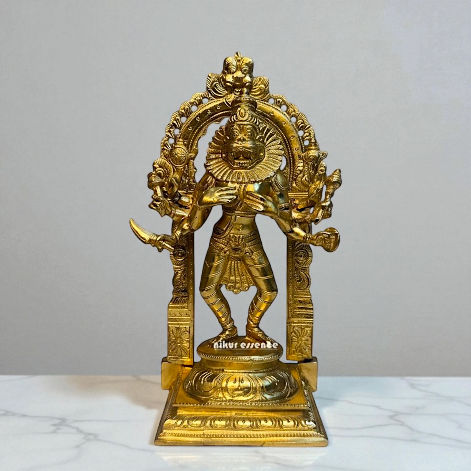 Narasimha Vishnu Standing Panchaloha Idol by Nikur Essence | Handcrafted Divine Metal Sculpture | Sacred Panchaloha Narasimha Statue Nikuressence