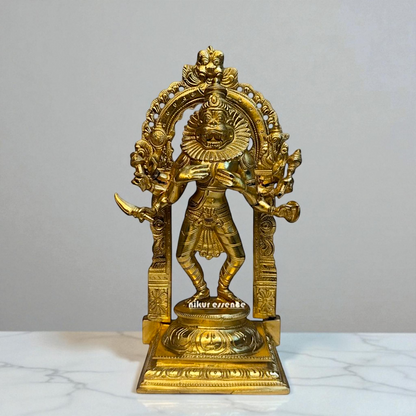 Narasimha Vishnu Standing Panchaloha Idol by Nikur Essence | Handcrafted Divine Metal Sculpture | Sacred Panchaloha Narasimha Statue Nikuressence