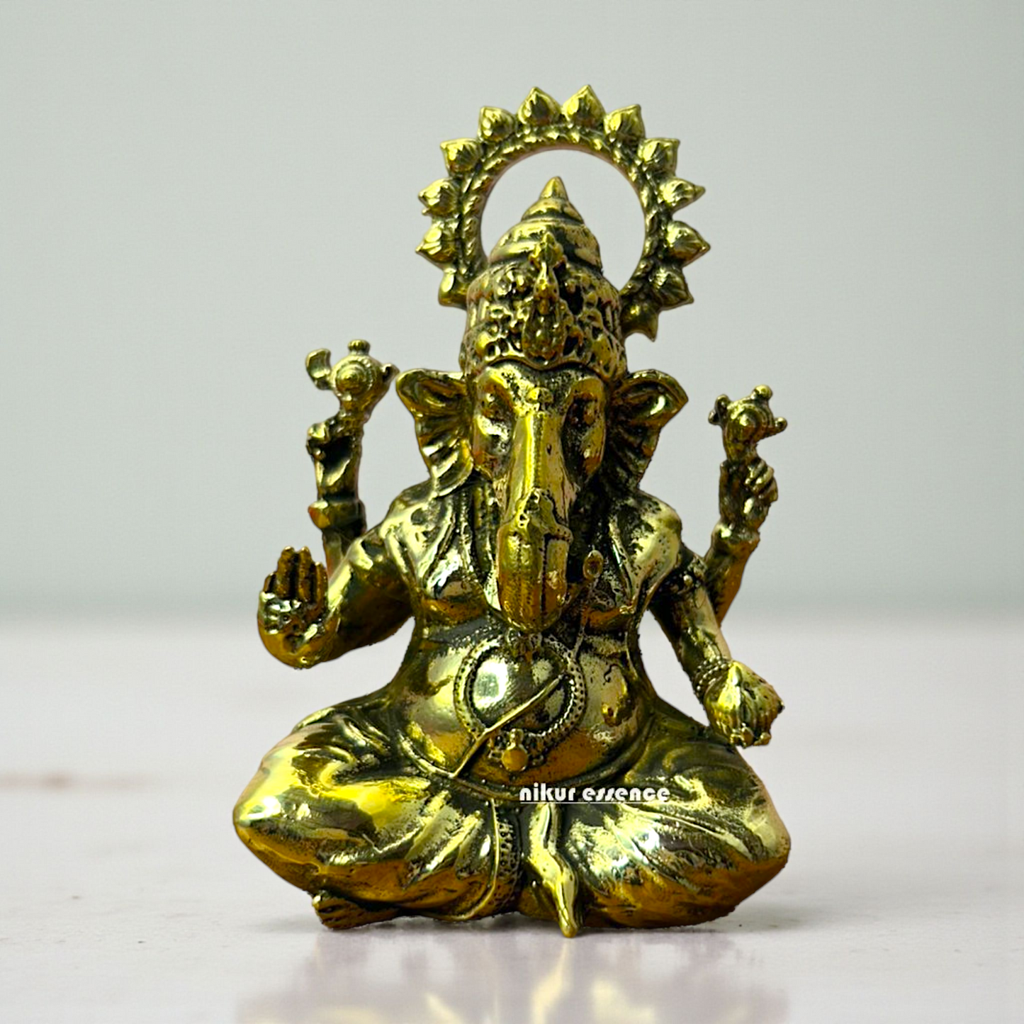 Ganesha Seated with Blessing Panchaloha Idol by Nikur Essence | Handcrafted Divine Metal Sculpture | Sacred Panchaloha Ganesha Statue Nikuressence