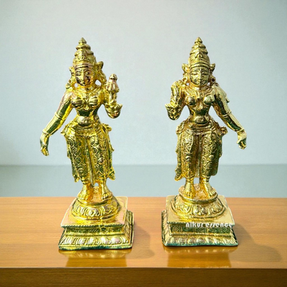 Divine Shree Devi and Bhudevi Panchaloha Idol by Nikur Essence – Handcrafted Sacred Goddess Statue for Worship Nikuressence