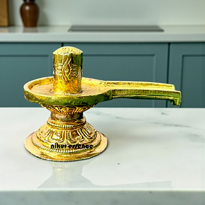 Nikur Essence Sacred Shiva Linga Panchaloha Idol – Exquisite Handmade Panchaloha Shiva Lingam for Worship, Meditation, Temple Decor Nikuressence