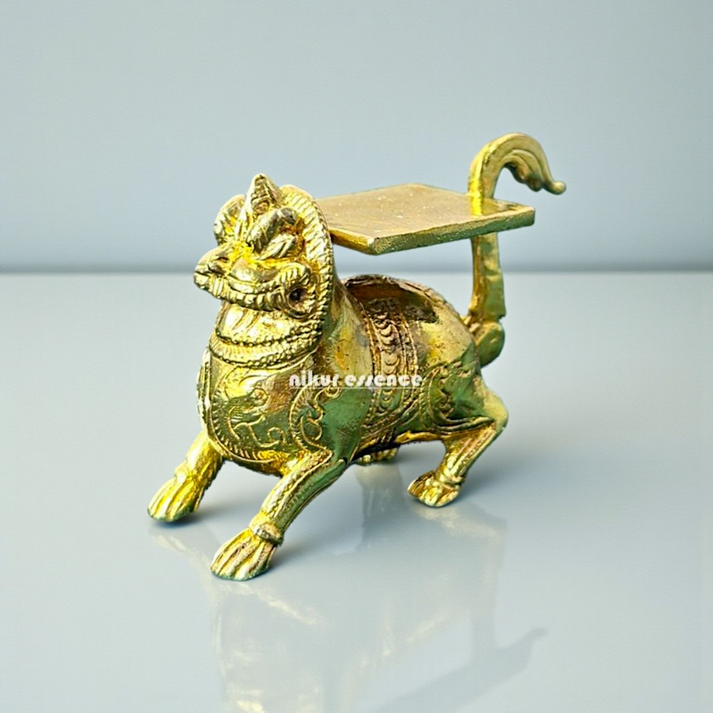 Nikur Essence Divine Lion Vahan Panchaloha Idol – Exquisite Handmade Panchaloha Lion Sculpture Symbolizing Strength, Power & Protection Nikuressence