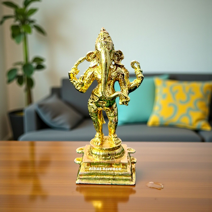 Nikur Essence Lord Ganesha Standing with Blessing Panchaloha Idol – Exquisite Handmade Panchaloha Ganapati Statue for Worship Nikuressence
