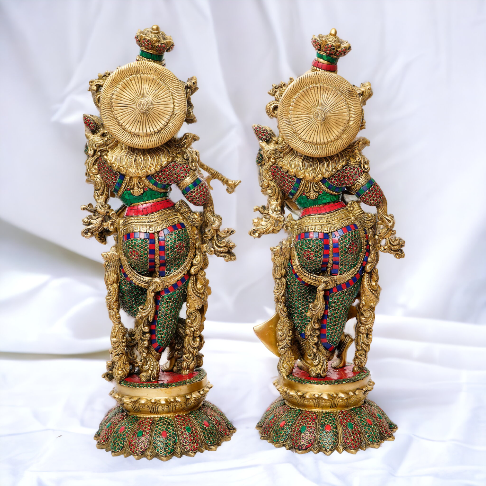 Large Online Brass Beautiful Krishna Radha with Stone work - 65 cm Nikuressence
