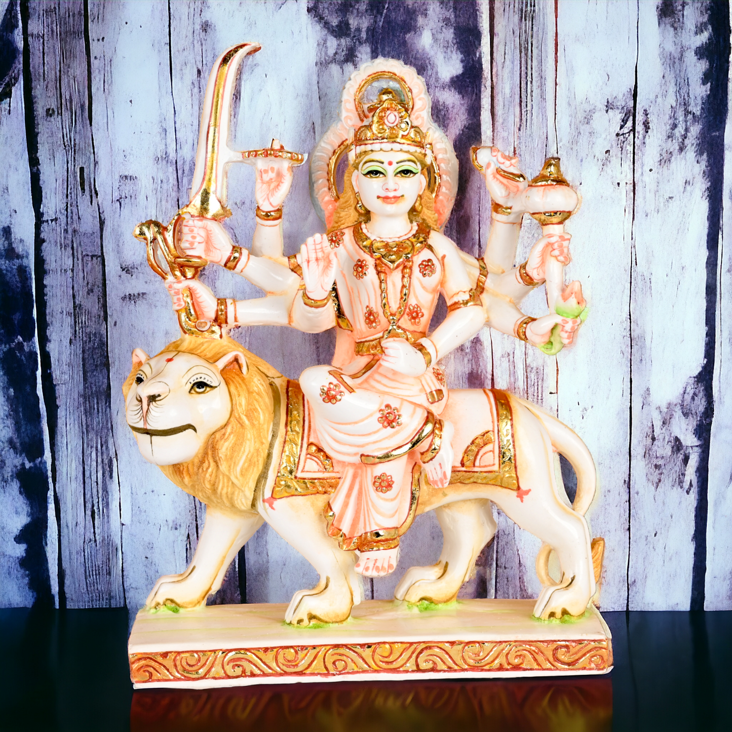 Buy Cultured Marble Goddess Durga Sitting on Lion Statue Nikuressence